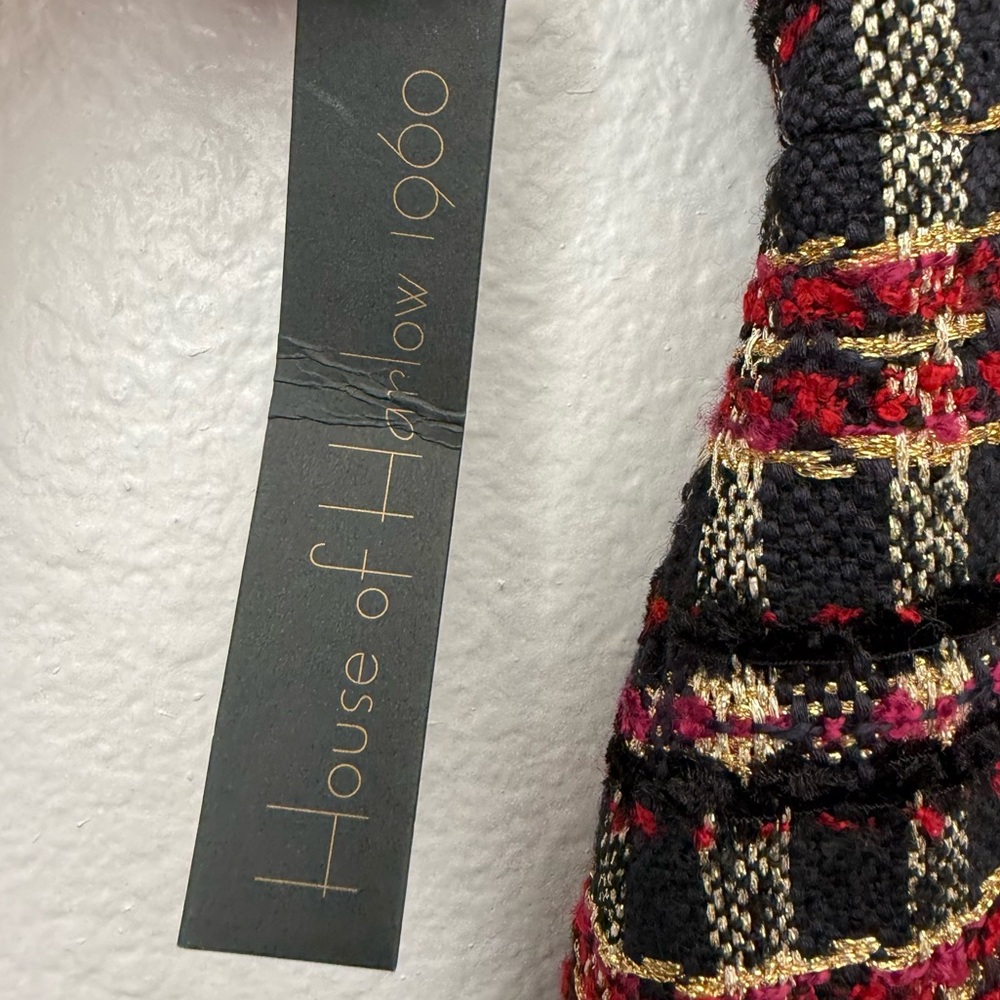 House of Harlow 1960 Boucle Dress Black Red Gold StrapS Preppy‎ Academia NEW - Picture 8 of 16